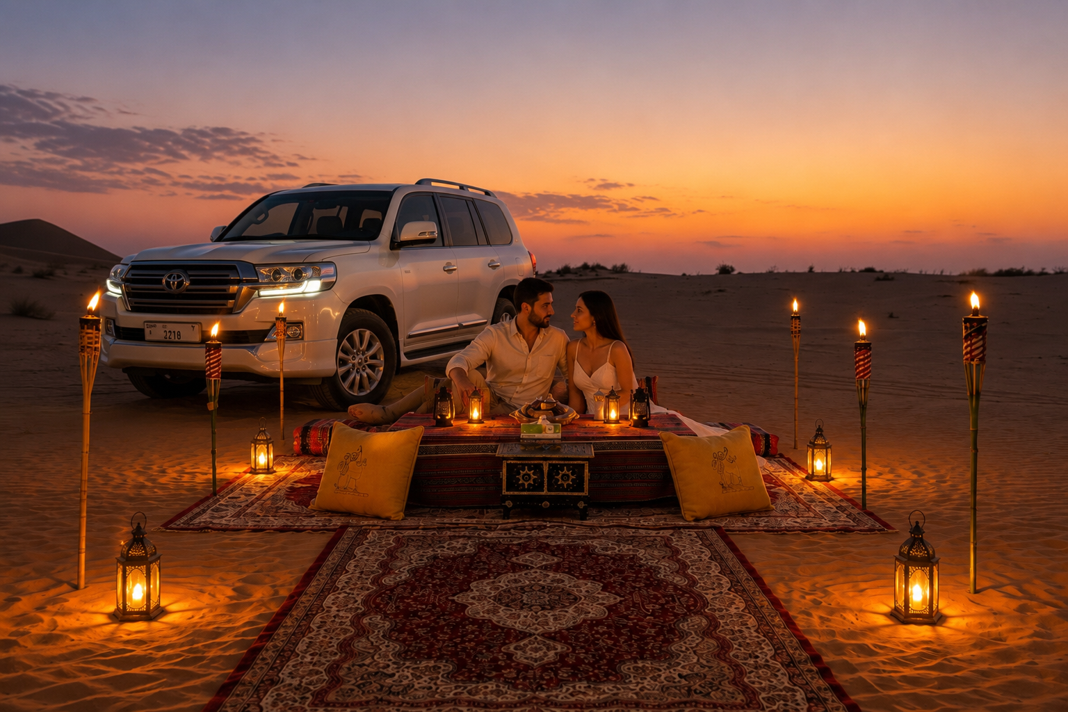 Sand symphony: romantic dinner for two and jeep safari in Abu Dhabi
